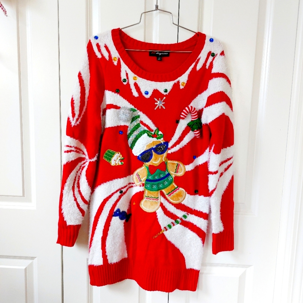 Peppermint Swirl Gingerbread Man Christmas‎ Sweater Dress size Small
